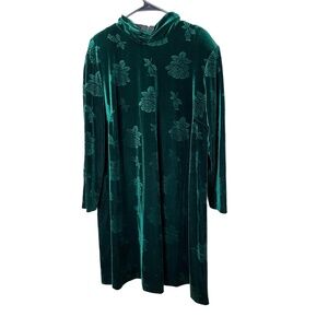 Vintage Citi Dress Green Velvet Floral Long Sleeve Cowl Neck ALine Dress 20W‎